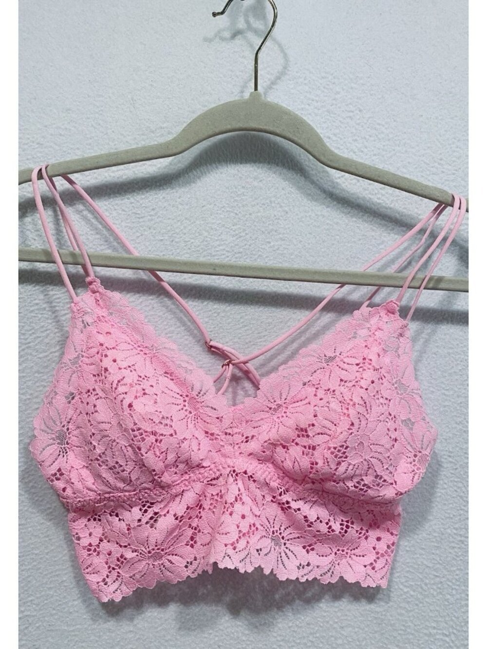 PINK by Victorias Secret Bralette Womens Small Pink Lace Strappy Smocked Flirty